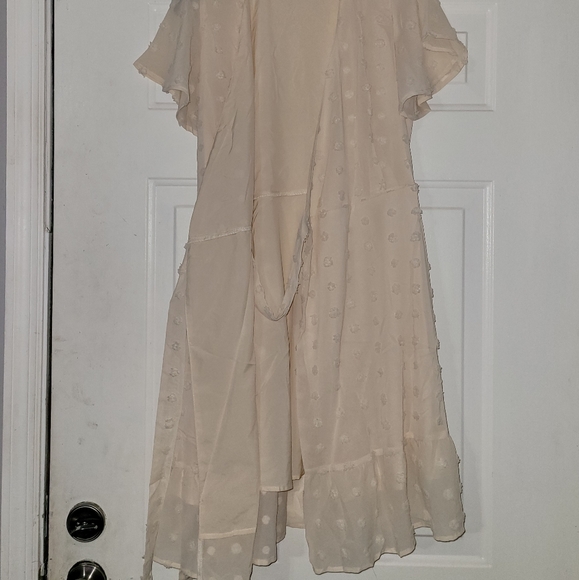 Pretty MS BASIC Womens Summer Wrap Dress~V Neck~Flutter Sleeve~Swiss Dot~Ruffles - Picture 7 of 7